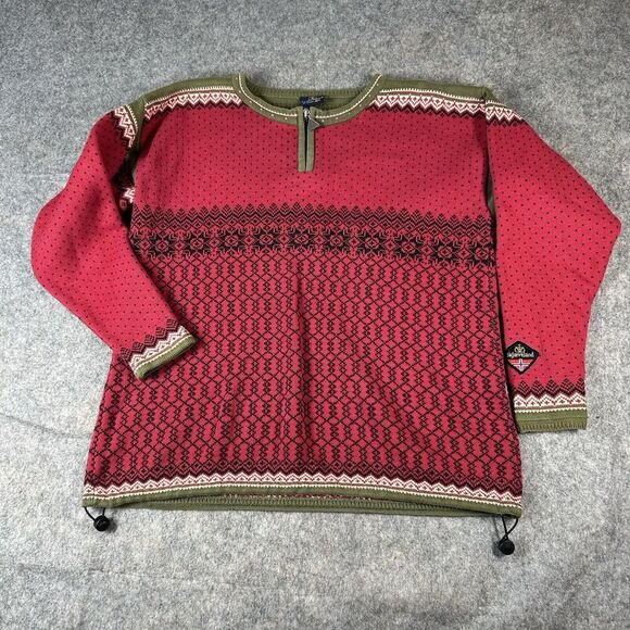 Skjaeveland Sweater Mens Large Pullover 1/4 Zip Cotton Nordic Norway Jumper Ski - Picture 1 of 9